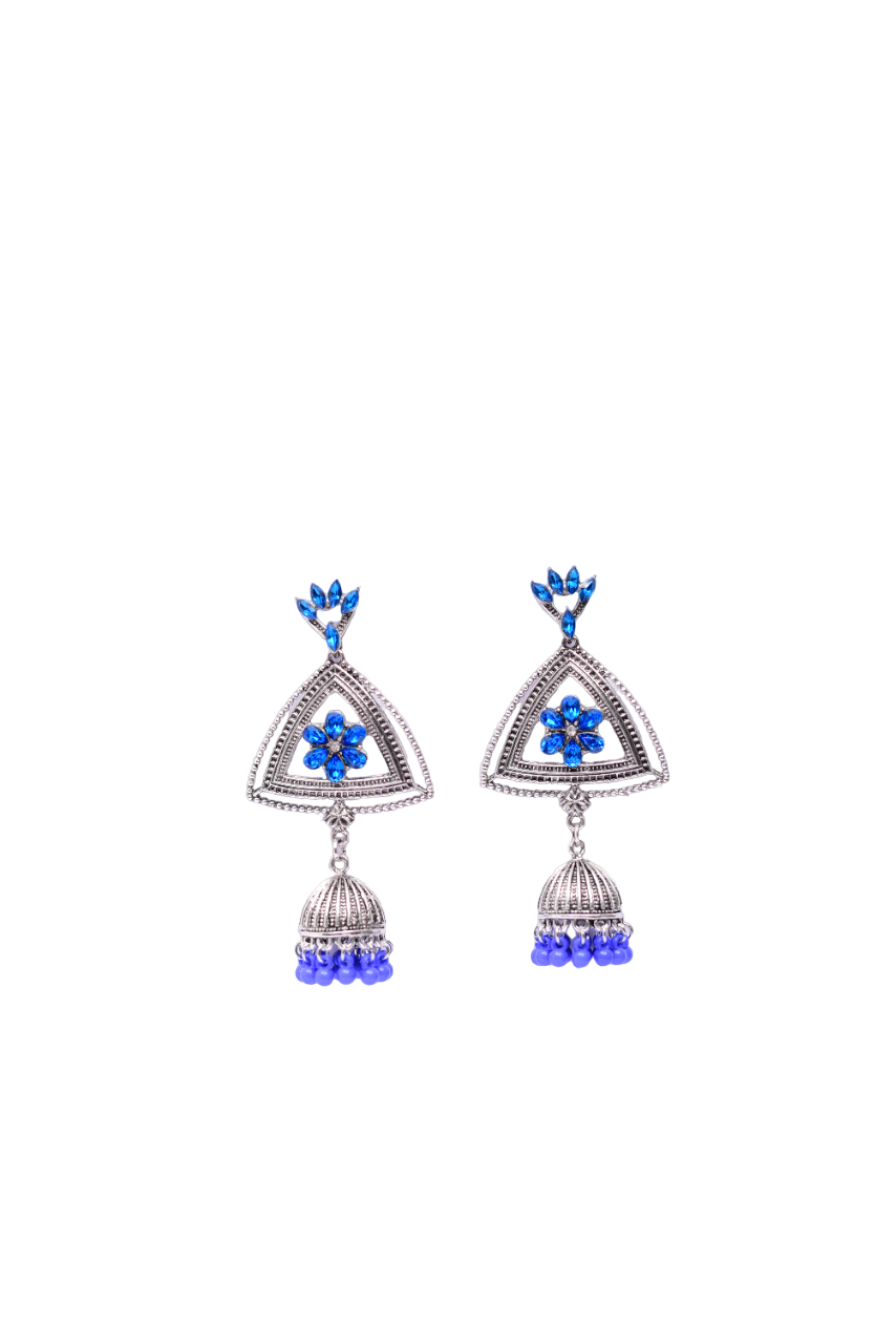 Namokriti Vintage-Inspired Triangular Jhumka Earrings with Stunning Blue Crystals & Beads